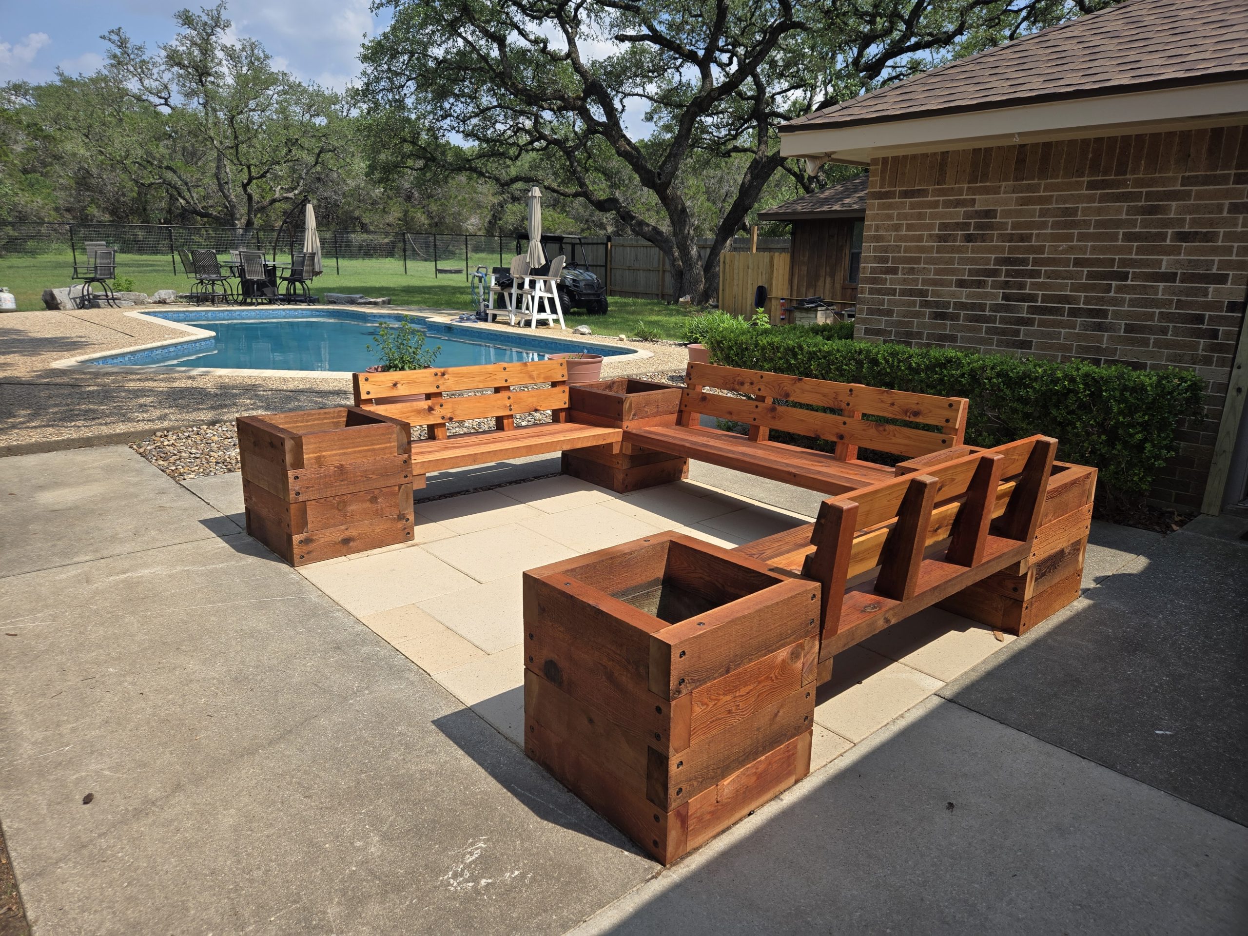 Custom Cedar Patio Planters and Benches